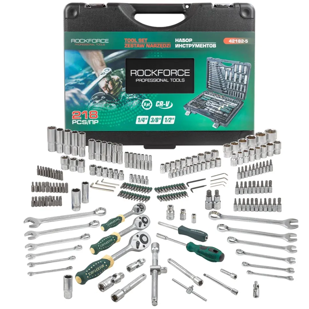 Набор инструментов 218пр. 1/4'',3/8'',1/2''(6гр.)(4-32мм) RockForce RF-42182-5