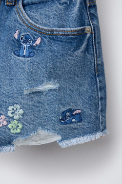 ZARA ДЖИНСОВЫЕ ШОРТЫ С ВЫШИВКОЙ LILO & STITCH © DISNEY, СИНИЙ
