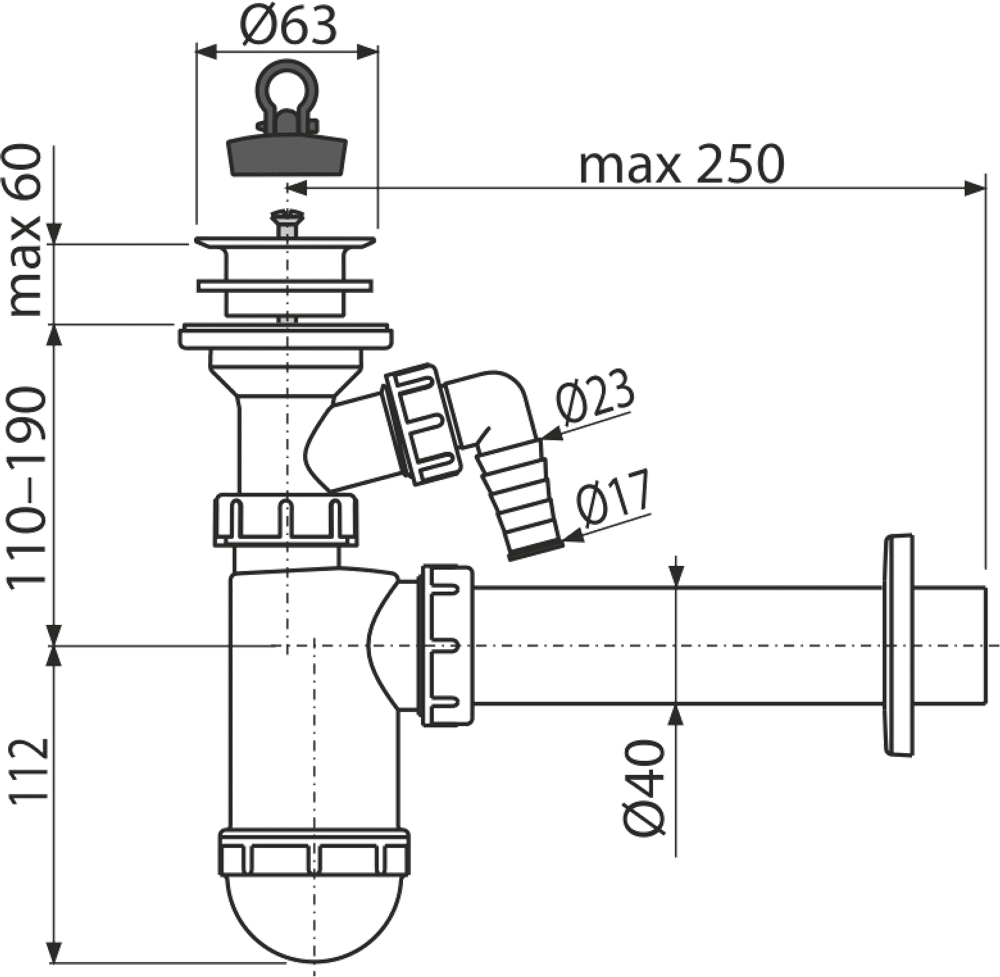 Сифон для умывальника AlcaPlast A42P