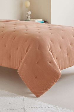 ZARA HOME ЛОСКУТНОЕ ОДЕЯЛО ИЗ ВАФЕЛЬНОЙ ВЯЗКИ, РОЗОВЫЙ