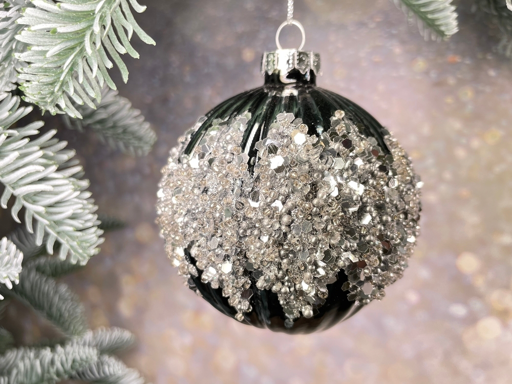 Набор шаров 12шт 8см House of Seasons серый с блестками 2 вида в ассортименте