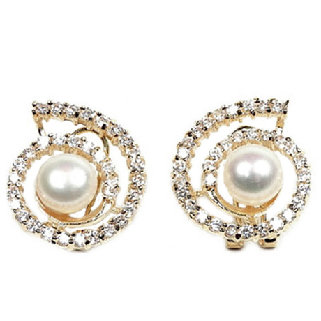 Серьги "Улитка" жемчуг, фианит