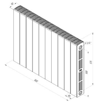 Радиатор Rifar SUPReMO 500 "титан" - 10 секций подключение боковое