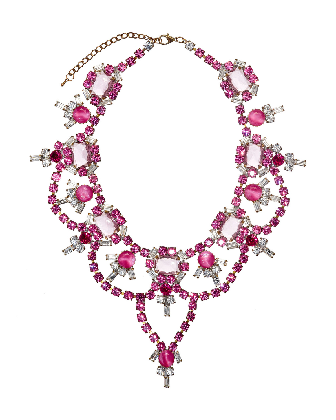 Колье-винтажное, белые, розовые камни