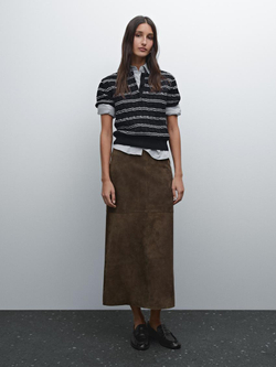 Massimo Dutti Хлопковый свитер с коротким рукавом, темно-синий