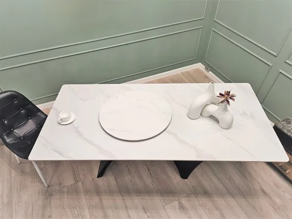 Стол Trento, 180х90 см, белый керамогранит на черной фигурной ножке