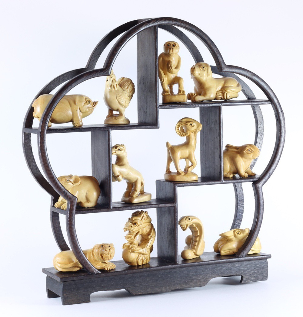 Набор нэцкэ 12 зодиакальных животных (самшит)