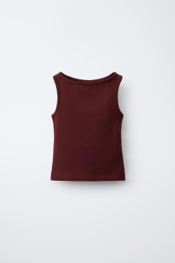 ZARA ОДНОТОННЫЙ ТОП ИЗ МОДАЛА, БУРГУНДИ