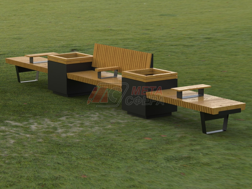 Скамейка Rail Road 02 с 2-мя вазонами и подлокотниками