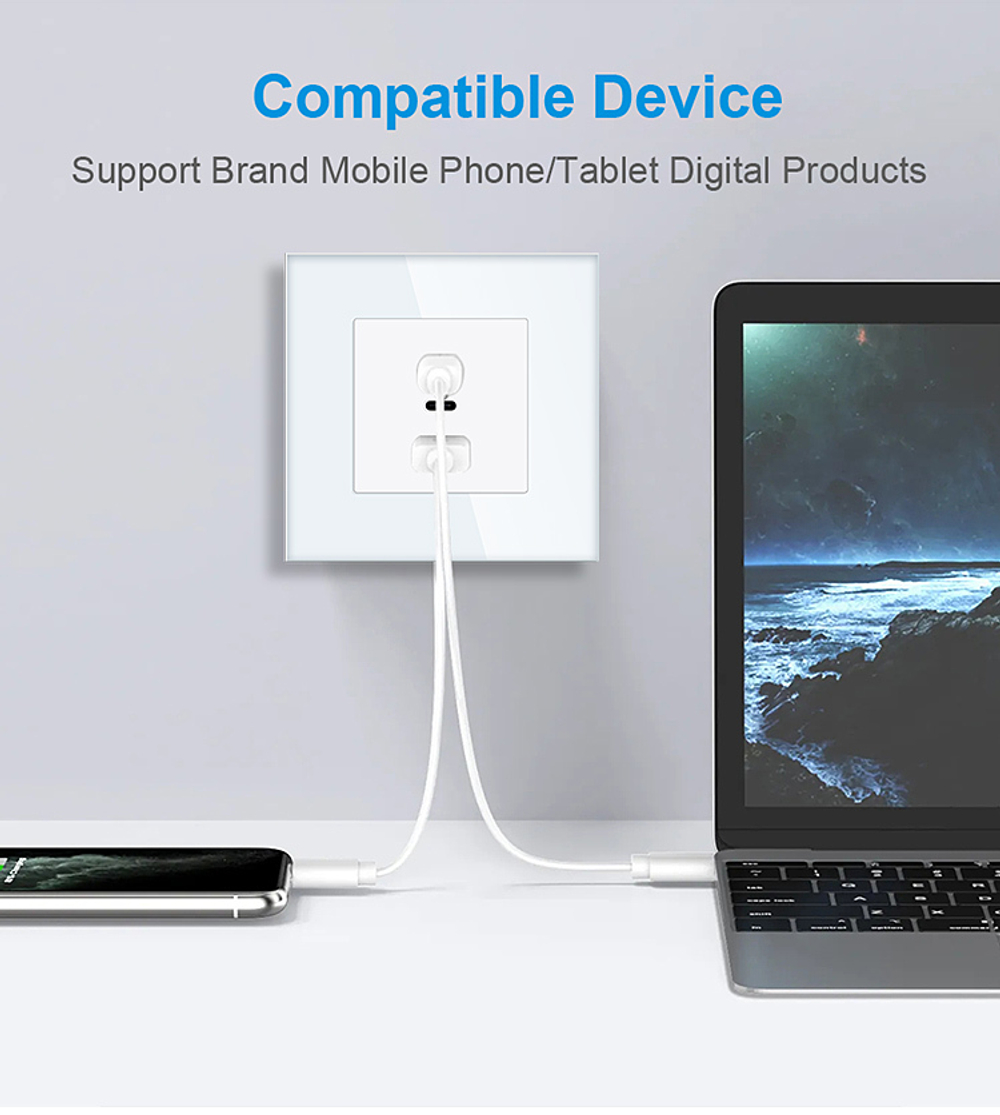 Блок зарядки в рамку 65W TYPE A+C+C 65WUSB (белый)