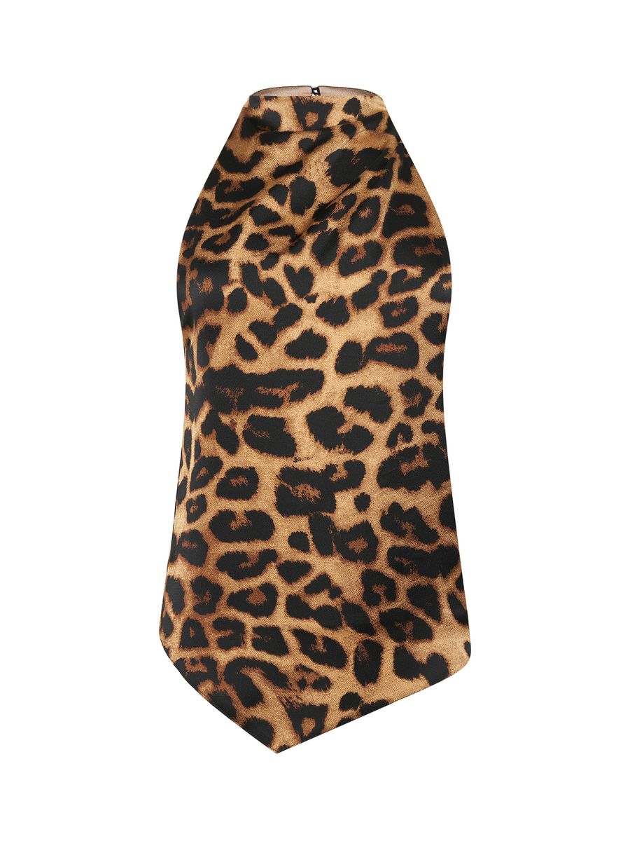 Блуза-топ из шелка ассиметричная леопард
