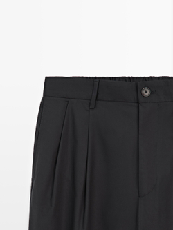 Massimo Dutti Хлопковые брюки с двойными вытачками, темно-синий