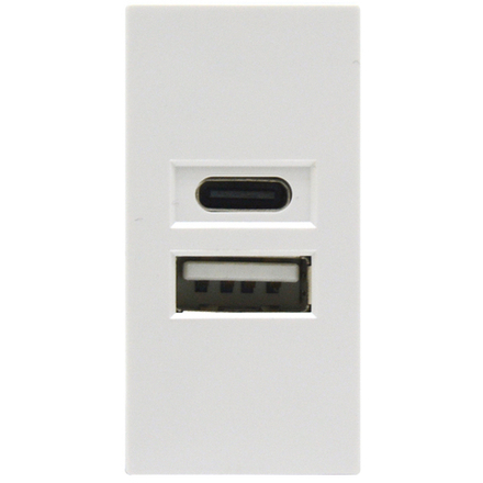 USB зарядное устройство,  2.1A,  Type A + C,  1 мод.,  бел. (22.5х45мм)