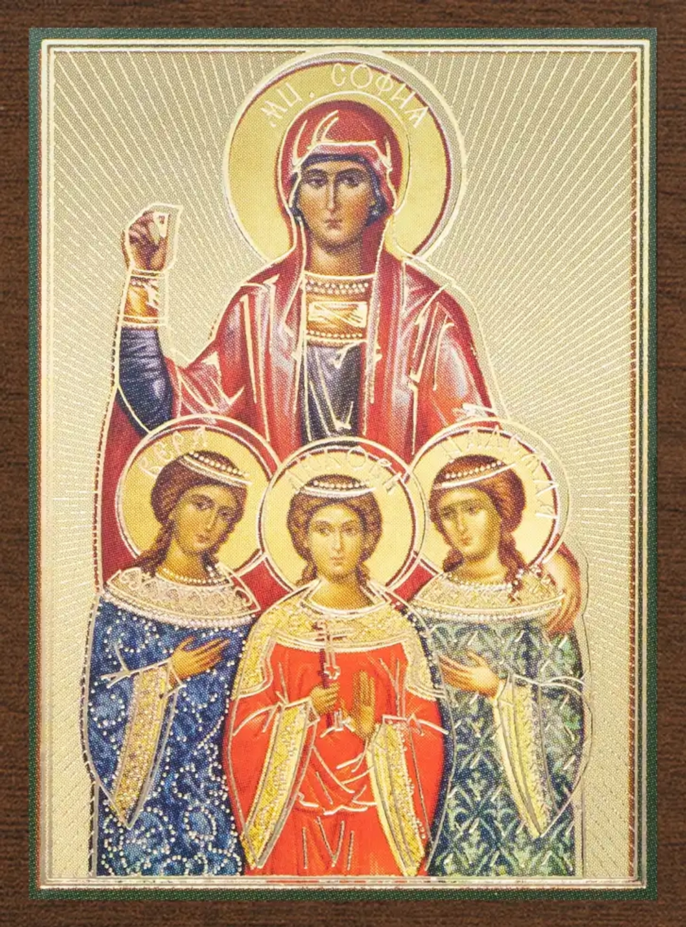 Икона "Вера, Надежда, Любовь и София", вид 2, 4х6 на МДФ-6