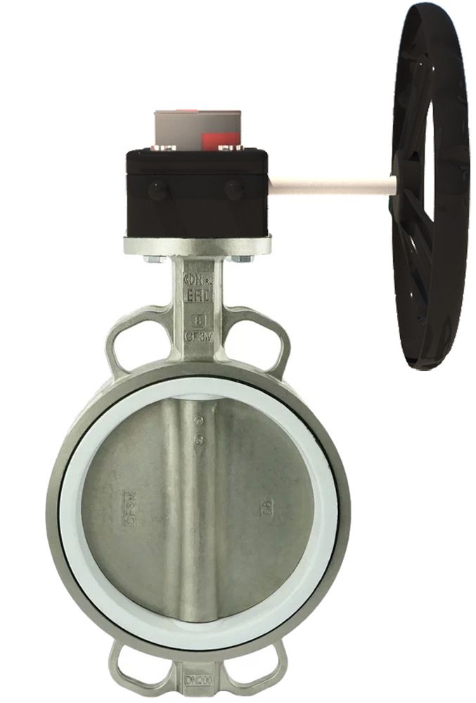 Water Butterfly Valve Elephant 316L-PTFE-HGB, body material - stainless steel AISI 316L, disk material - stainless steel AISI 316L, seal - PTFE, gear operated