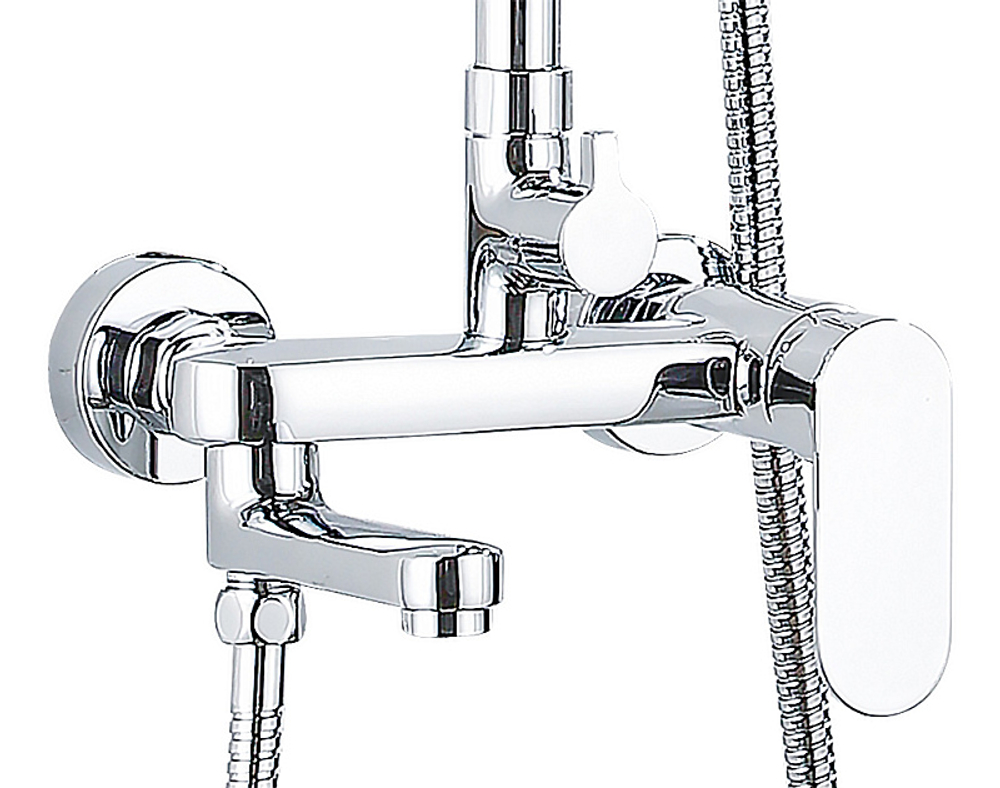 Душевая колонна Azario ARIZONA со смесителем для ванны, с поворотным изливом, прямоугольная, хром (AZ-20S)