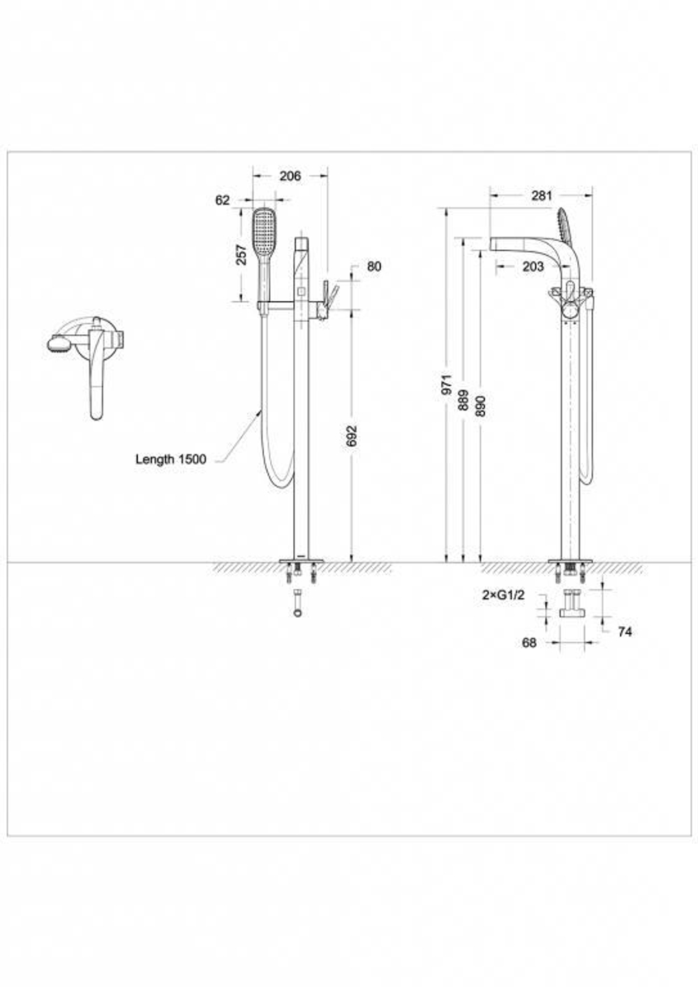 Отдельностоящий смеситель для ванны c коротким изливом Bravat Wave