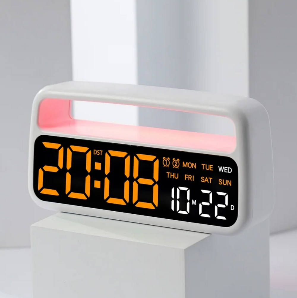 Часы-будильник календарь настольные LED 5520 White