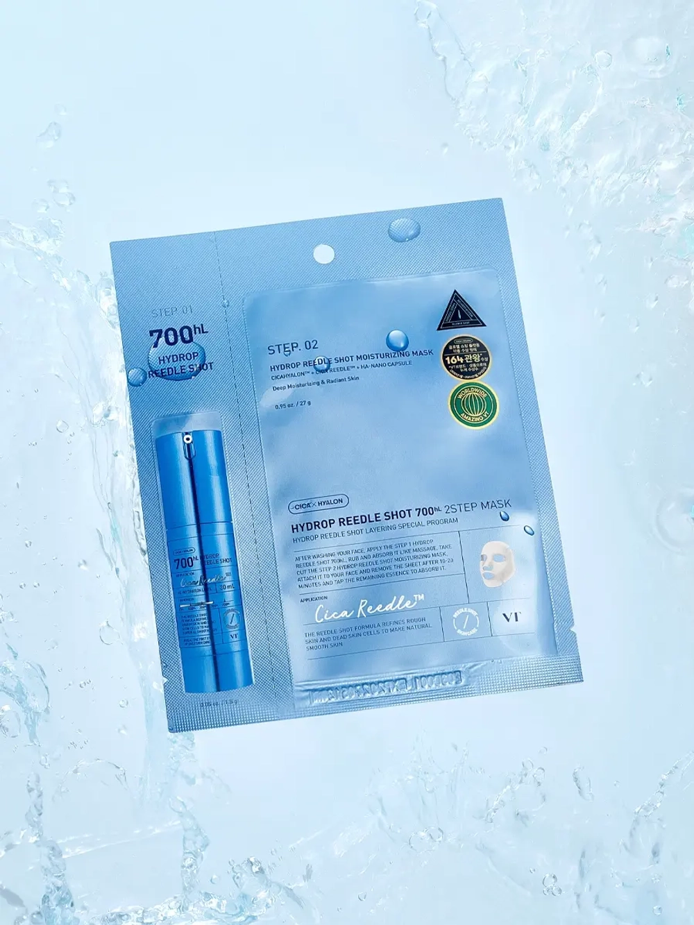 VT Cosmetics Двухступенчатая тканевая маска с микроиглами для сияния и гладкости кожи Hydrop Reedle Shot 700hL 2Step Mask 1.5+33 гр