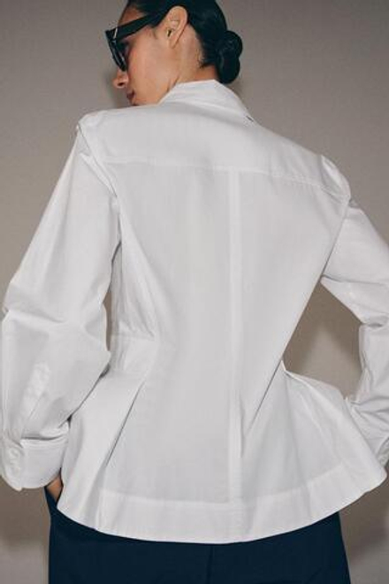 ZARA РУБАШКА ИЗ ПОПЛИНА С БАСКОЙ — ZW COLLECTION, БЕЛЫЙ