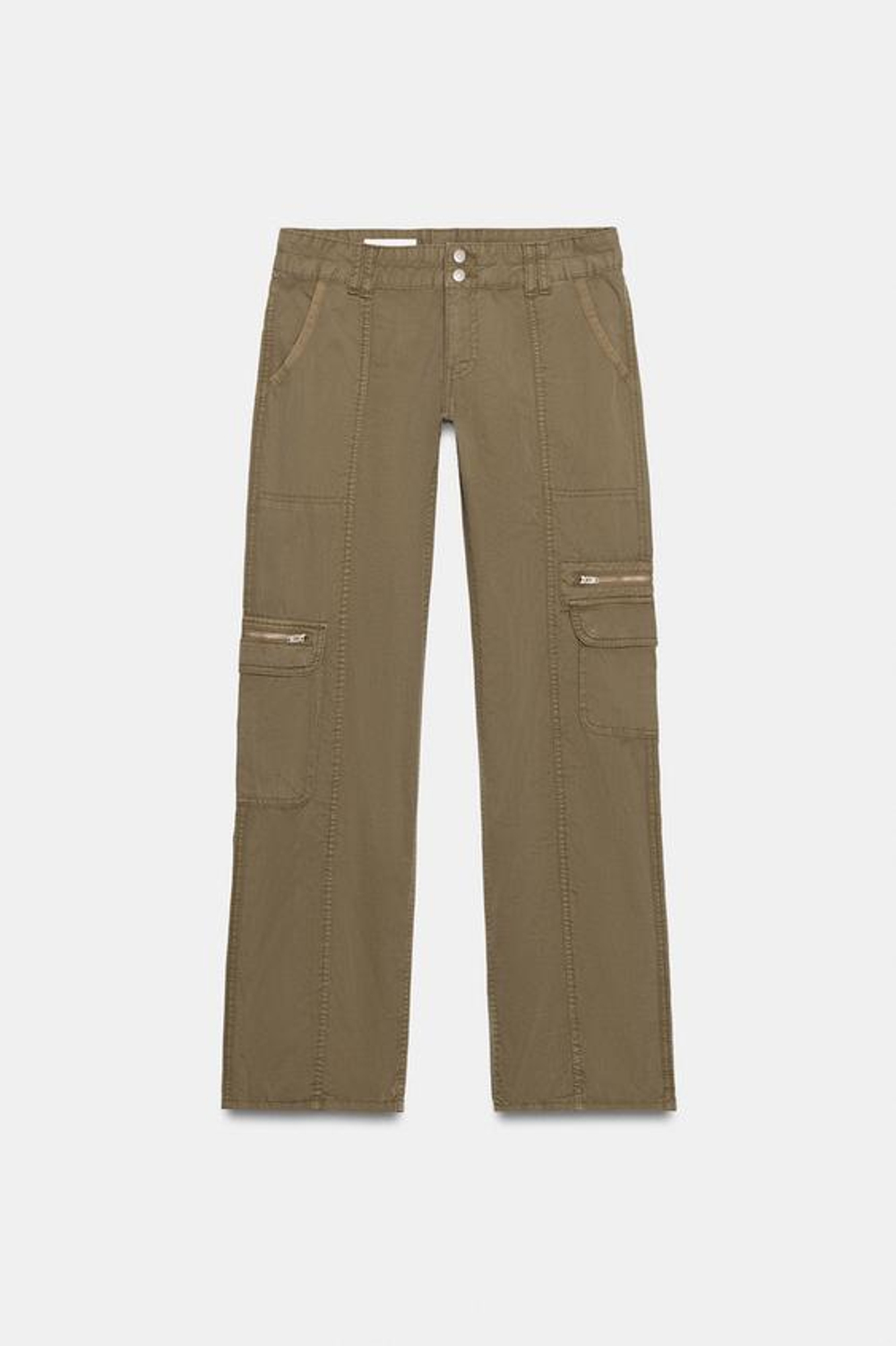 ZARA БРЮКИ КАРГО С МНОЖЕСТВОМ КАРМАНОВ, ЗЕЛЕНЫЙ