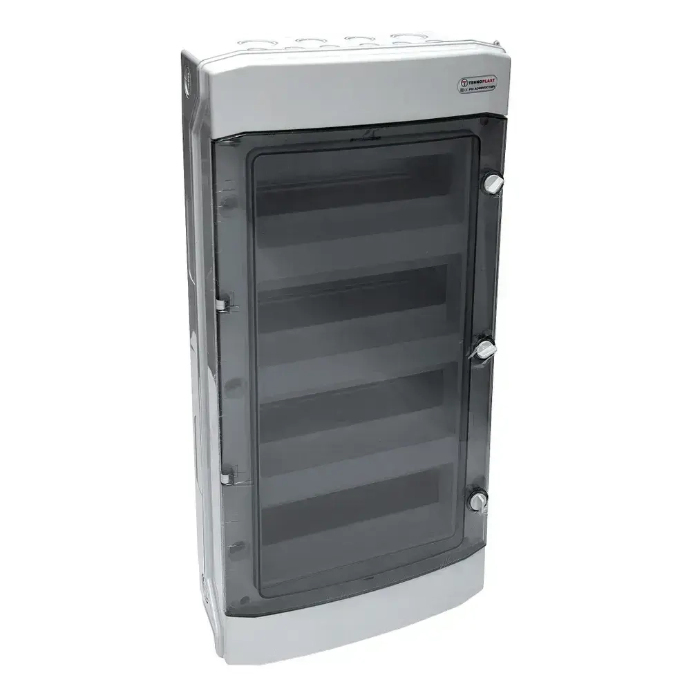 N48-D Щит электрический распределительный навесной с пластиковой полупрозрачной дверцей на 48 модулей IP65 TEHNOPLAST