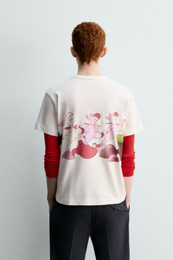 ZARA Х HARRY LAMBERT ФУТБОЛКА С ПРИНТОМ LOST BOYS ПИТЕР ПЭН, ЖЕЛТОВАТО-БЕЛЫЙ