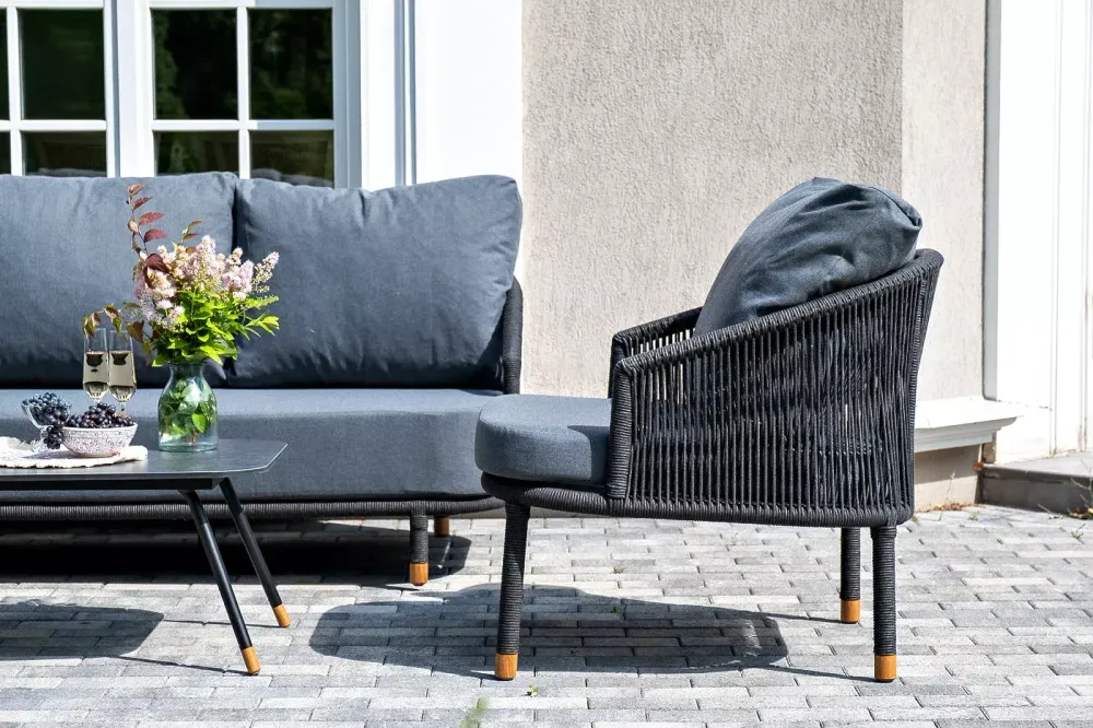 "Верона" лаунж-зона 5-местная плетеная из роупа (веревки), каркас алюминиевый темно-серый, роуп темно-серый