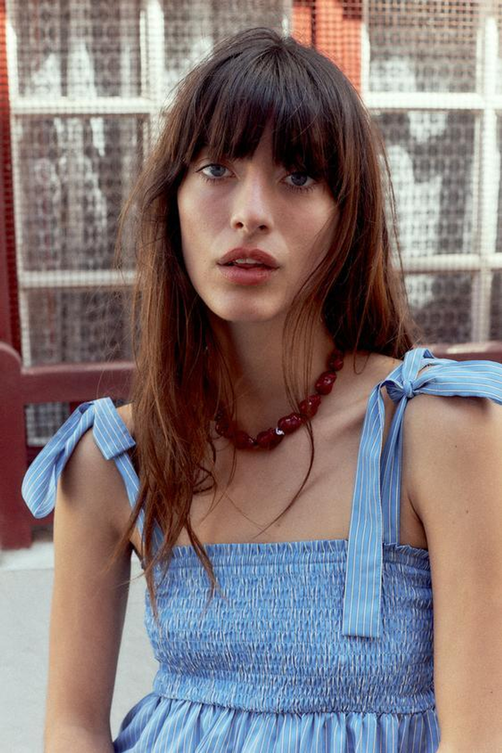 ZARA ТОП В ПОЛОСКУ С БРЕТЕЛЯМИ И БАНТАМИ, СИНИЙ/БЕЛЫЙ