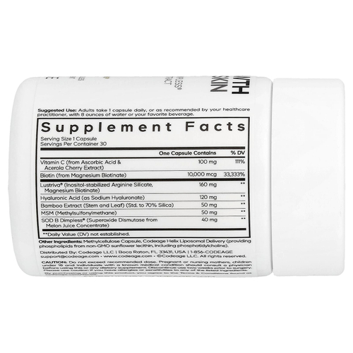 Codeage, средство для роста волос и гладкости кожи, 30 растительных капсул