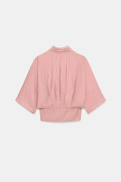 ZARA РУБАШКА В ПОЛОСКУ С УЗЛОМ, КРАСНАЯ ПОЛОСА
