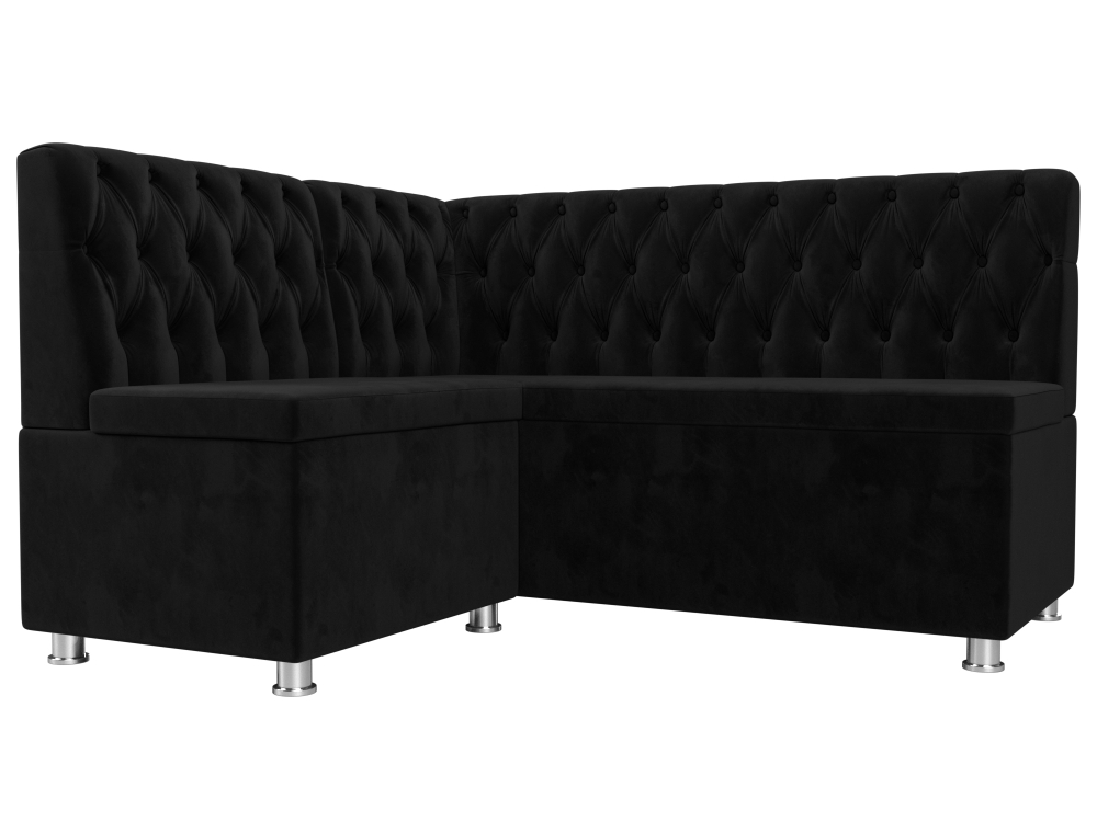 Диван кухонный угловой Мирта левый угол, Черный, Велюр, 107593L