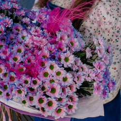 141. Стойкий необычный букет из двуцветной сантини