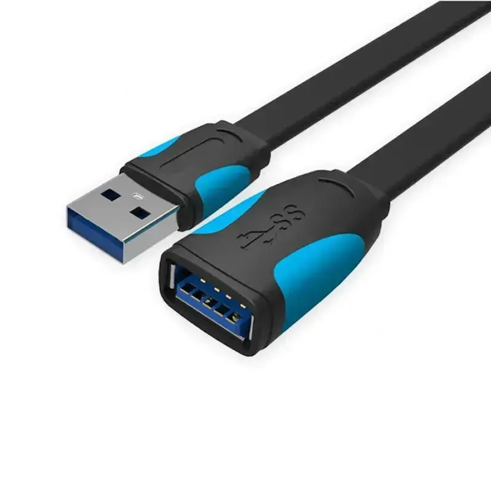 Mobiledata Удлинитель USB 3.0 (A-A), плоский, 5.0 м, черный/голубой