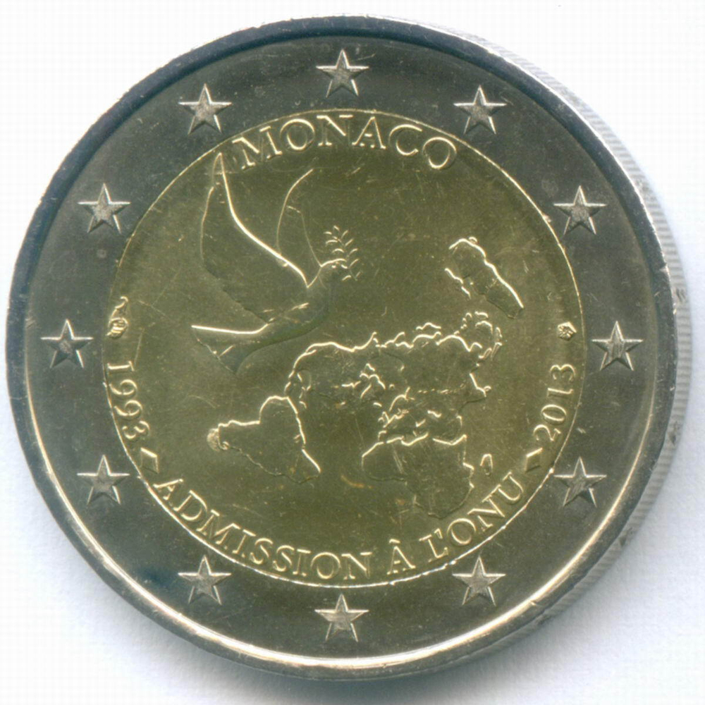 2 евро 2013 год. Монако. 20 лет вступления в ООН. Биметалл UNC