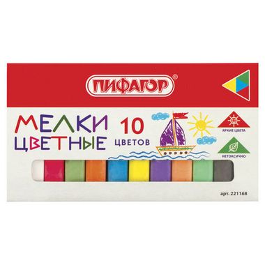 Мел 10 цв. 10 шт. (ПИФАГОР) квадратный 221168
