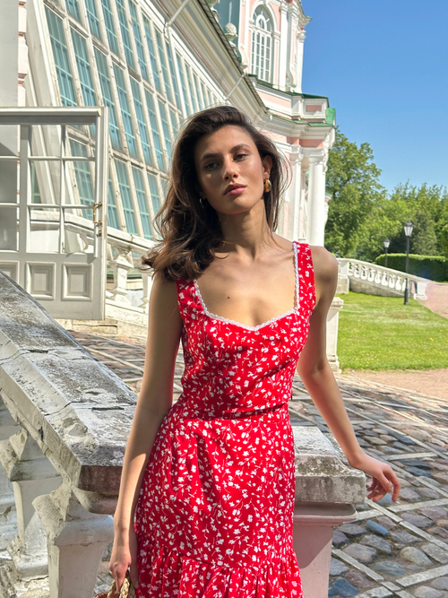 Блуза-топ из софта красная в цветок