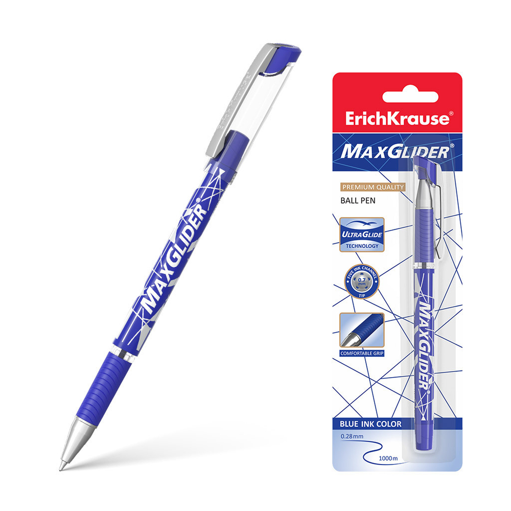 Ручка шариковая ErichKrause MaxGlider® Stick&Grip 0.7, Ultra Glide Technology, цвет чернил синий (в блистере по 1 шт.)