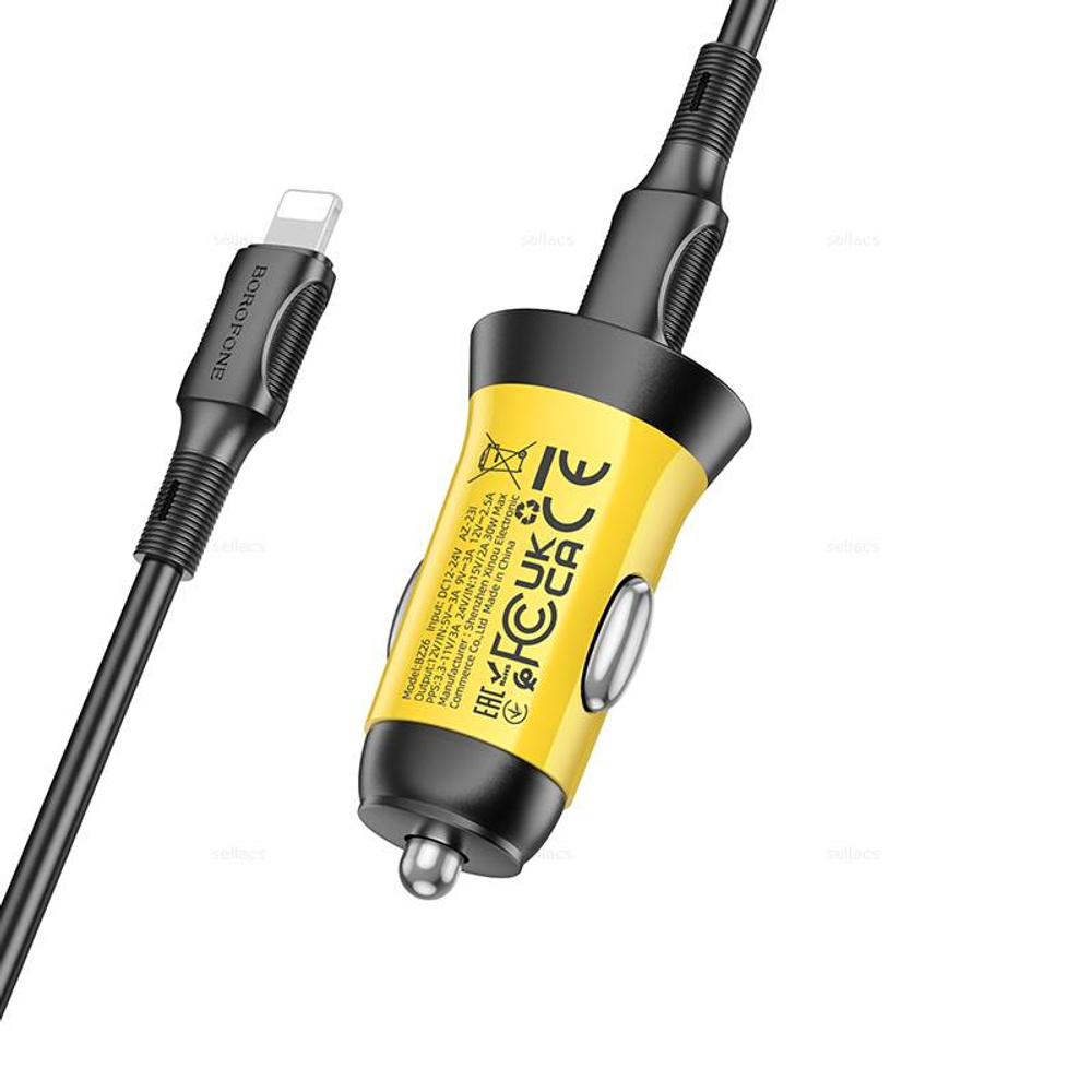 Автомобильное зарядное устройство для Lightning Borofone BZ26 PD30W QC3.0 (yellow)