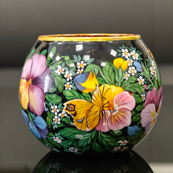 Вазочка с ручной росписью Палех "Анютины глазки"