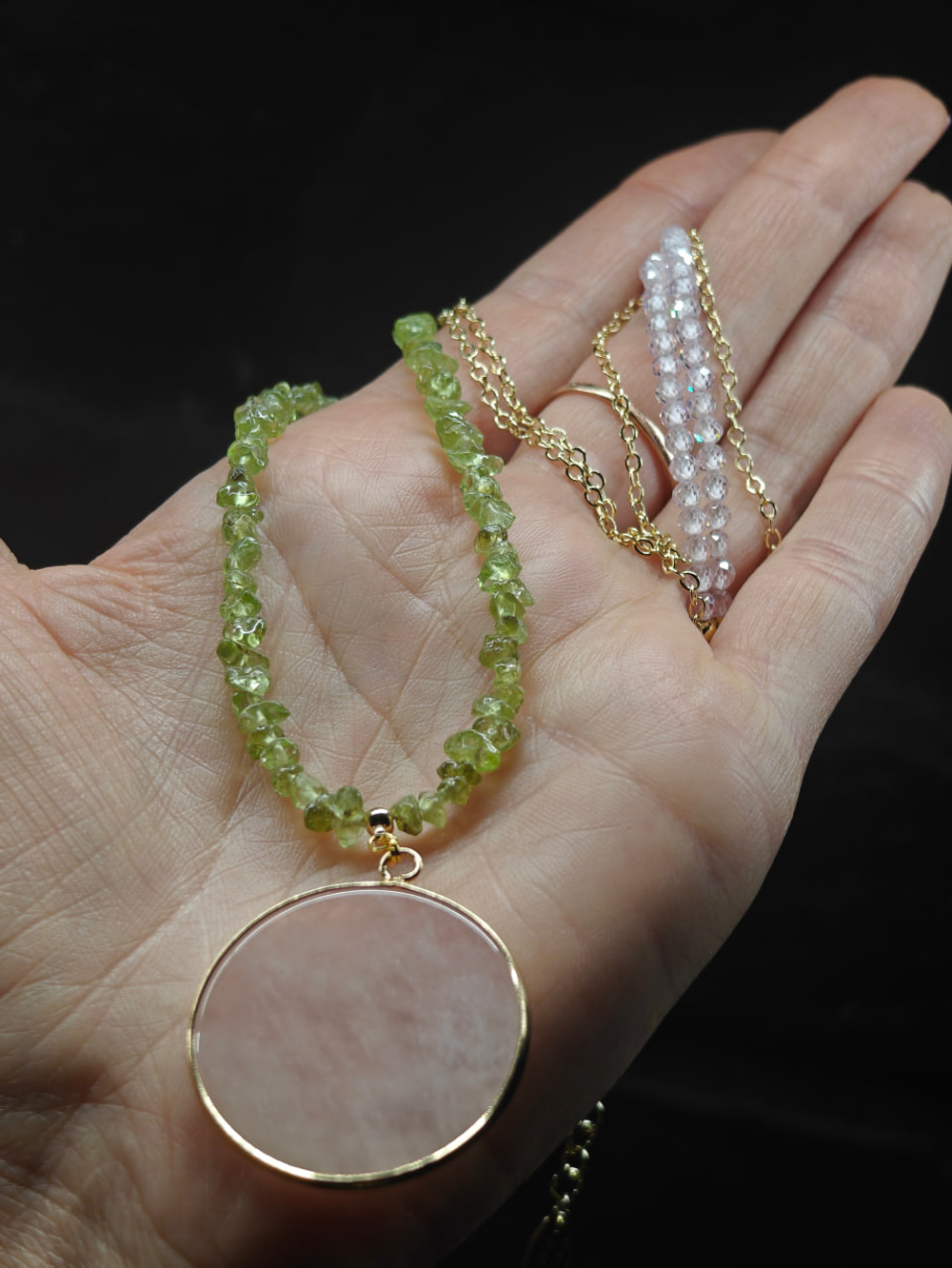 Двурядное колье "Розовый рассвет"