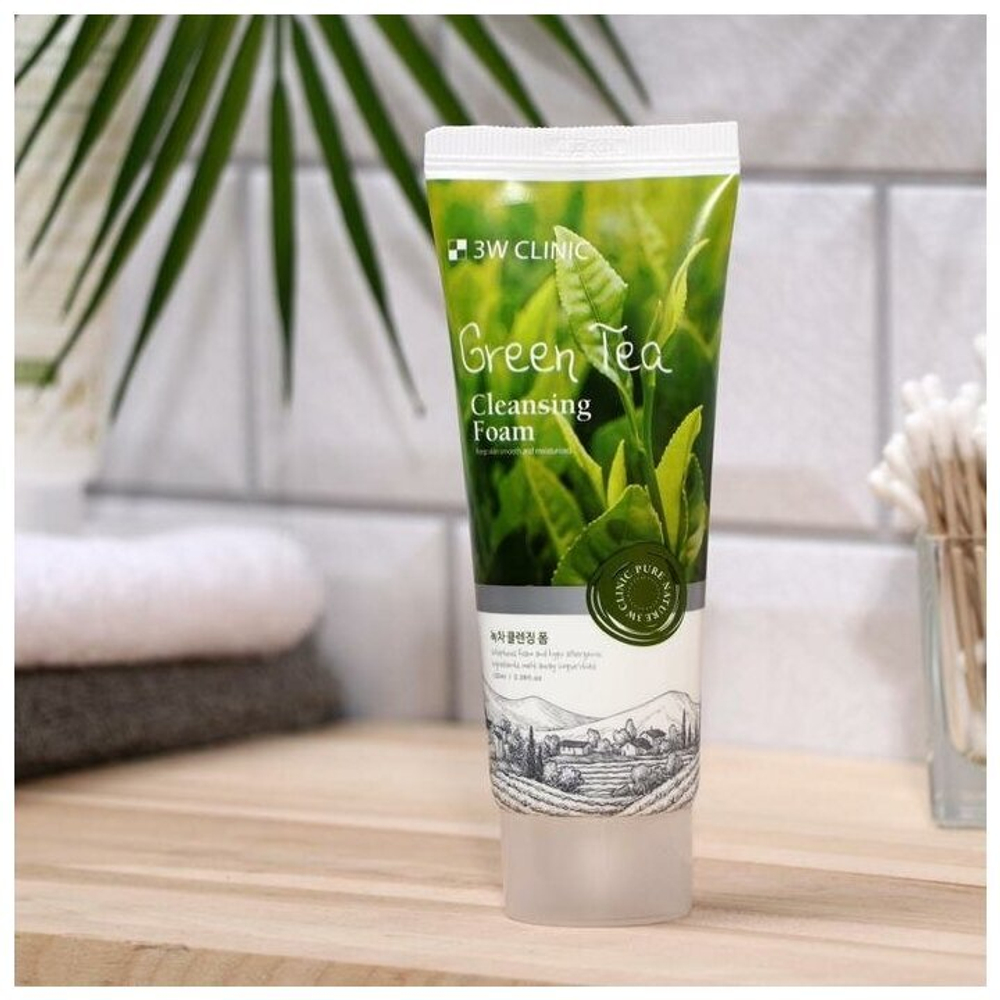 3W Clinic пенка для умывания Green Tea Foam Cleansing, 100 мл