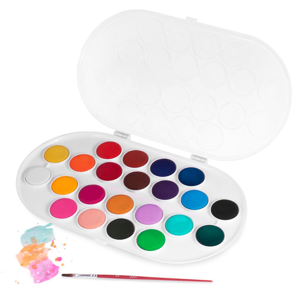 Акварель JOVI, 22 цвета, большие кюветы, с кистью, пластик