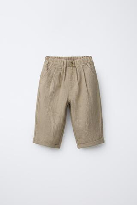 ZARA БРЮКИ BAGGY SEERSUCKER, ПЕСОЧНЫЙ