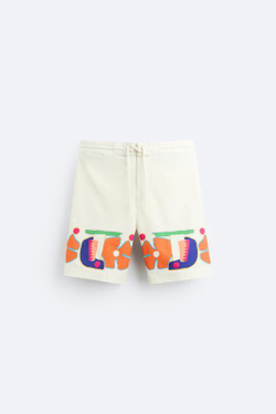 ZARA ПЛАВКИ С ЦВЕТОЧНЫМ ПРИНТОМ, ЭКРЮ