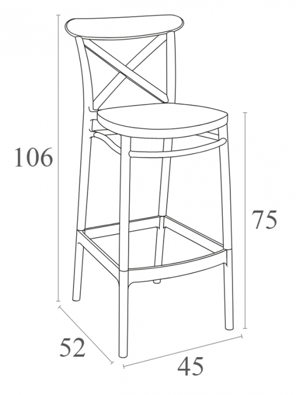 Стул пластиковый барный Siesta Contract Cross Bar 75, оливковый