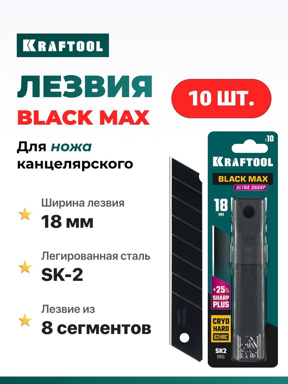 Лезвия для канцелярского ножа 18 мм 10шт / 8 сегментов