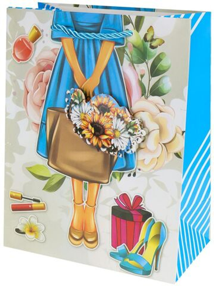 Пакет подар. бумажн. 18*23*10 см, 210гр/м2 Поход в магазин 3Dэлем.