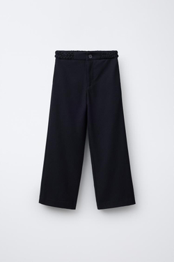 ZARA БРЮКИ WIDE LEG С ПЛЕТЕНЫМ ДЕКОРОМ, МОРСКОЙ СИНИЙ