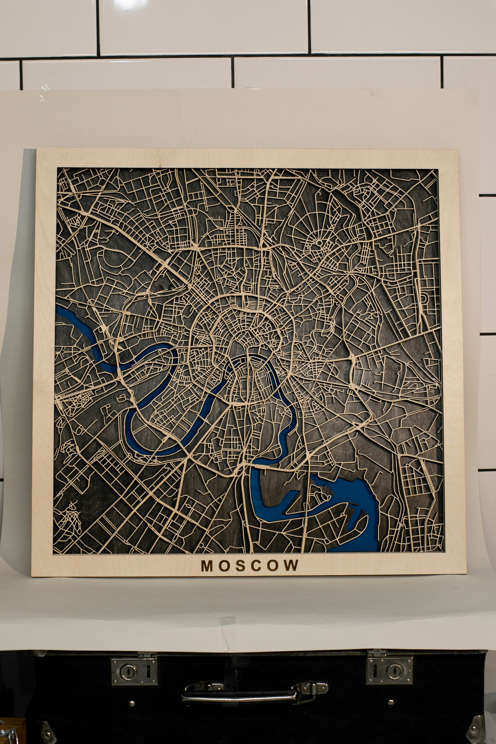 Карта города из дерева 60 х 60 см Москва Black
